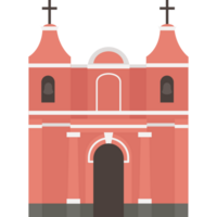 A church with two towers and a cross on the front png