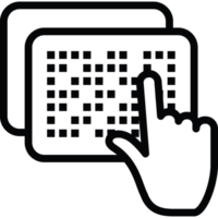 A black and white image of a hand pointing at a computer png