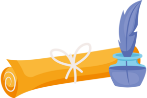 A scroll with a quill and ink and a scroll png