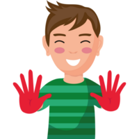 A boy with red gloves and a green shirt png