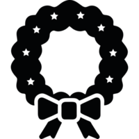 A black and white image of a wreath with a bow png