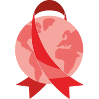 Red ribbon on a globe with a world map png