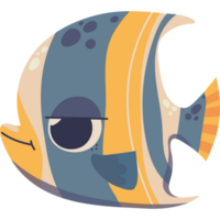 An image of a cartoon fish with a blue and yellow body png