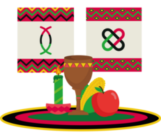 A table with two different colored flags and a cup png