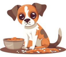 A cartoon dog sitting in front of a bowl of food png