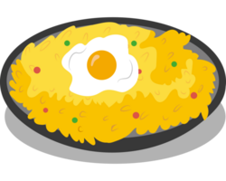 A fried egg on top of rice in a bowl png