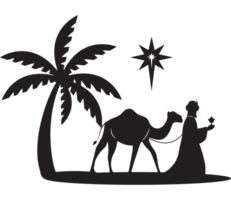 Nativity scene with a camel and palm tree png