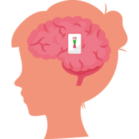 A woman's brain with a red button on it png