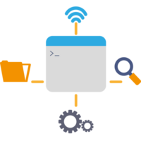 A computer with a file, a folder and a mouse png