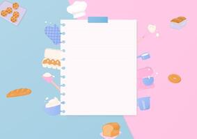 Note paper and baking utensils background vector