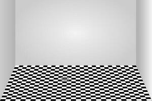 Room empty background with black and white checkerboard tile vector
