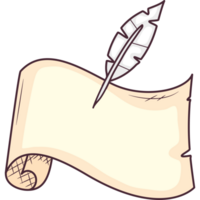 A scroll with a feather and a quill png