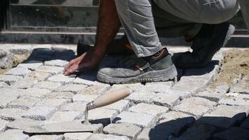 Highly Skilled Craftsmanship in the Art of Cobblestone Paving and Construction Techniques video