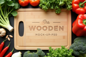 Mockup of wooden cutting board psd