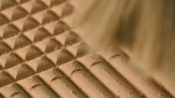 Close-up of machine cutting patterns on wood. Creative. Cutting machine runs on wooden board. Automated Wood Carving Machine video