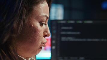 Angry programmer feeling frustration after failing to secure company servers from virus attacks. Irritated woman releasing pent up emotions, unable to build firewalls protecting data, camera B video