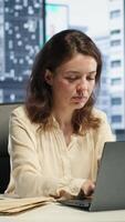 Vertical Portrait of ambitious businesswoman focuses on expanding the company global footprint, using her knowledge of international markets and cultural awareness to drive business success. Camera A. video