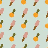 Bottles, flasks seamless pattern. Gel polish or perfume on a light background. Flat illustration for wrapping paper, background, packaging, cover vector