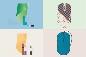 Collection of Computer Mouse with a set of makeup illustrations. vector