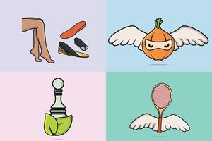 Collection of Pawn Chess with three-layered shoe arch support insole and Onion Ninja with Flying Tennis Racket illustration. vector
