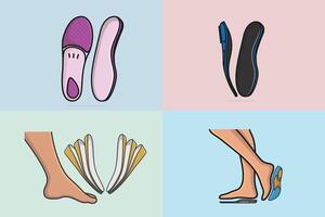 Set of Comfortable Orthotics Shoe Insole Pair, Arch Supports illustration. Fashion object icon concept. Collection of insoles for a comfortable and healthy walk design with shadow. vector
