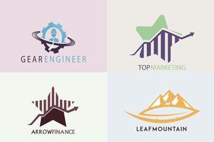 Collection of Finance graph star with Mountain feather and A construction worker in gearvector illustration. vector