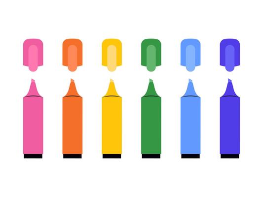 Colorful highlighter set. illustration of text markers for highlighting, educational materials, and office supplies