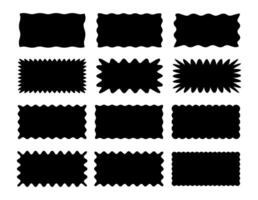 Set of rectangle shape frames with zigzag edge. Jagged rectangle. Isolated elements for design of text box, badge, banner vector