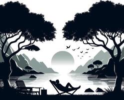 beautiful scienery with mountain tree and river vector