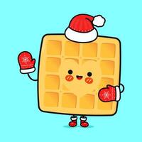 Funny smiling happy Waffles christmas. flat cartoon character illustration icon design. Isolated on blue background vector