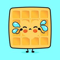 Crying Waffles character. hand drawn cartoon kawaii character illustration icon. Isolated on blue background. Sad Waffles character concept vector