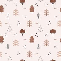 A simple, cozy,autumn pattern in a minimalist forest herringbone,trees acorns, leaves and graphic elements pattern in a Scandinavian style. vector