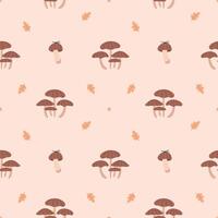 Autumn seamless pattern. Mushrooms, acorns and leaves on a neutral background. vector