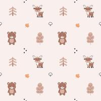 Untitled-2A simple, cozy,autumn pattern in a minimalist forest bears, deer, leaves, Christmas trees, trees, pines, graphic elements pattern in a Scandinavian style. vector