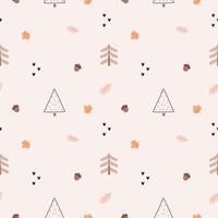 A simple, cozy,autumn pattern in a minimalist forest herringbone,trees ,acorns, leaves and graphic elements pattern in a Scandinavian style. vector
