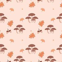 Autumn seamless pattern. Mushrooms, acorns and leaves on a neutral background. vector