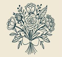 A bouquet of flowers is shown in a drawing vector