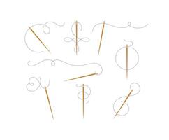 Needles and curly threads in different positions drawing on white background vector