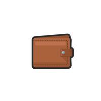 brown leather wallet in outline flat design. vector