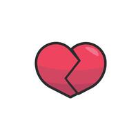 broken heart in outline flat design. vector