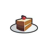 piece of chocolate cake in outline flat design. vector