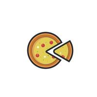 pizza with sliced pizza in outline flat design. vector