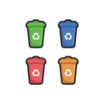 recycle bin set in outline flat design. vector