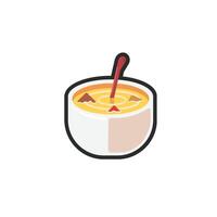 soup in the bowl with outline flat design. vector