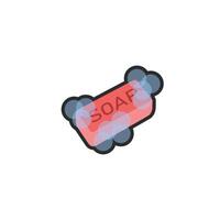 red soap with bubbles in outline flat design. vector