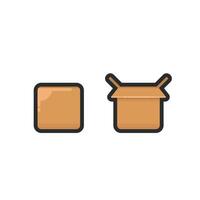 open and close cardboard box in outline flat design. vector