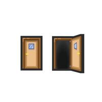 close and open door in outline flat design. vector