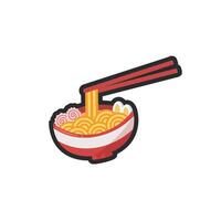 ramen noodle in a bowl and chopstick with outline flat design. vector