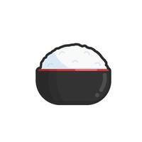 rice in the black bowl in outline flat design. vector
