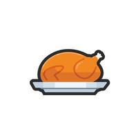 roasted chicken meat in outline flat design. vector